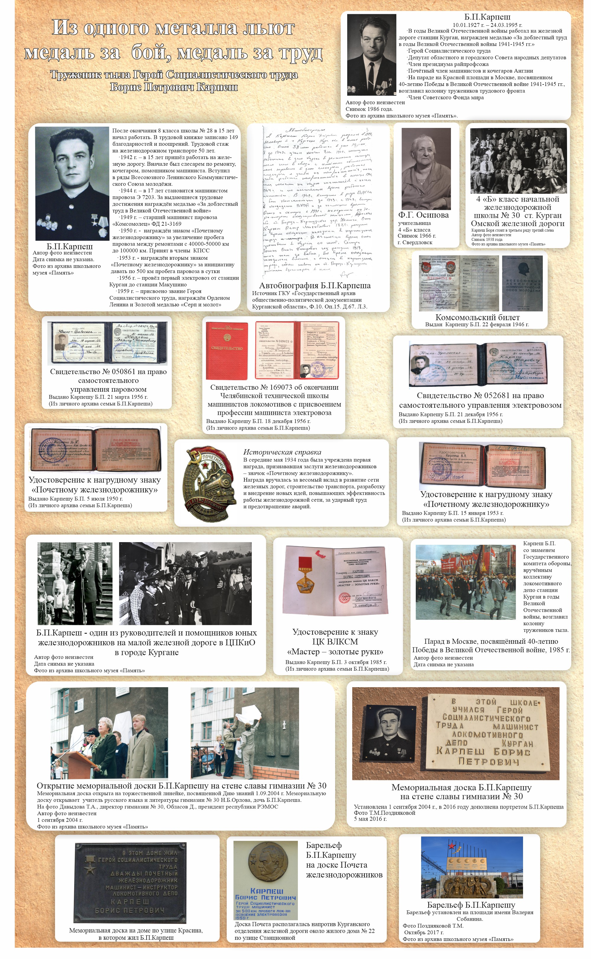 Экспозиция «Карпеш Борис Петрович Герой Социалистического труда».